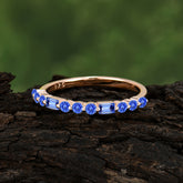 2 Prong Unique Sapphire Wedding Band Half Eternity Stacking Ring